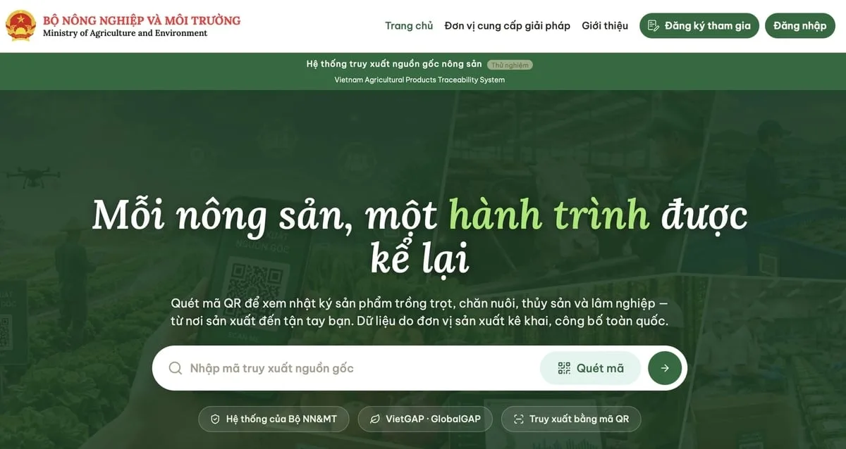 Giao diện nền tảng truy xuất nguồn gốc dành cho người dân